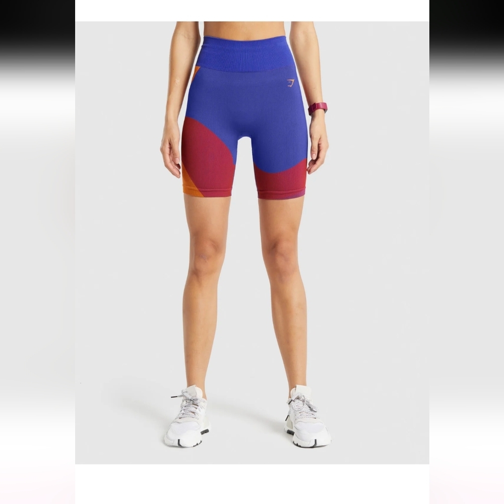 Gymshark Women's Vibrant Orange and Purple Bike Or Workout Shorts